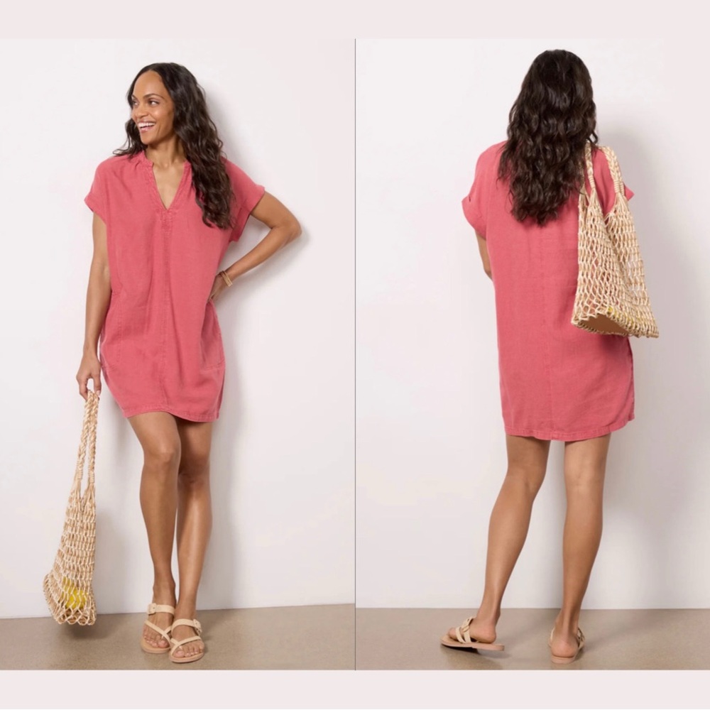 splendid v-neck sleeveless pink lauren linen mini dress